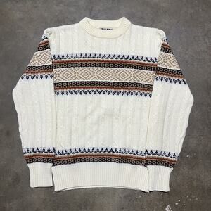 Vintage 70s TGIF Cream Cable Knit Pattern Acrylic Sweater